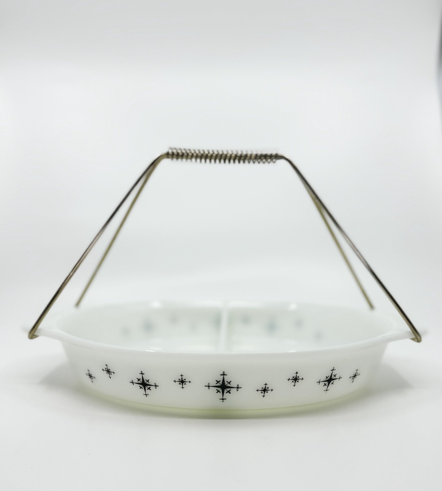 Vintage 1959 Pyrex Promo Black & White Compass 063 w/ HTF Brass Carrying Handle