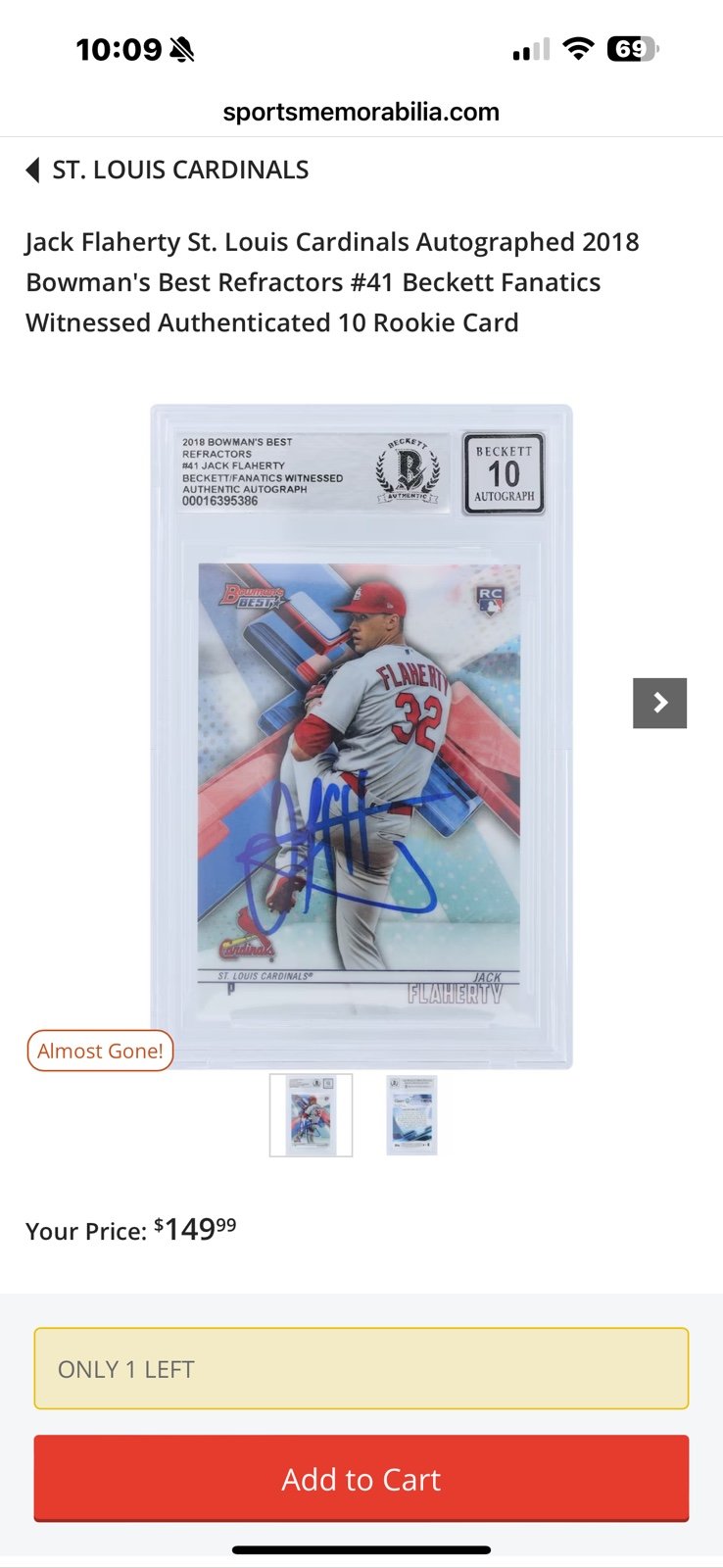 Jack Flaherty St. Louis Cardinals Autographed 2018 Bowman's Best Refractors #41