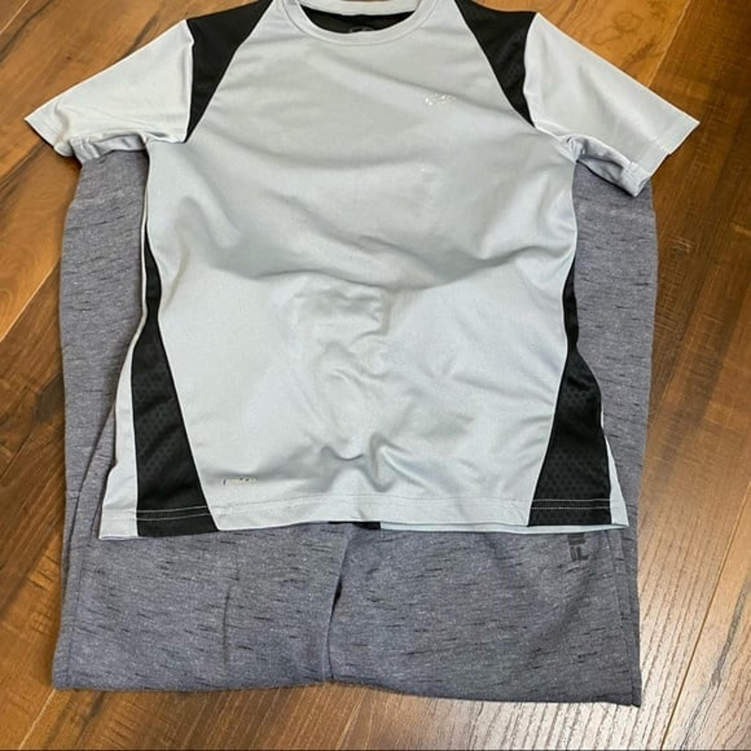 Champion white & black active tee with Fila gray track pants set M