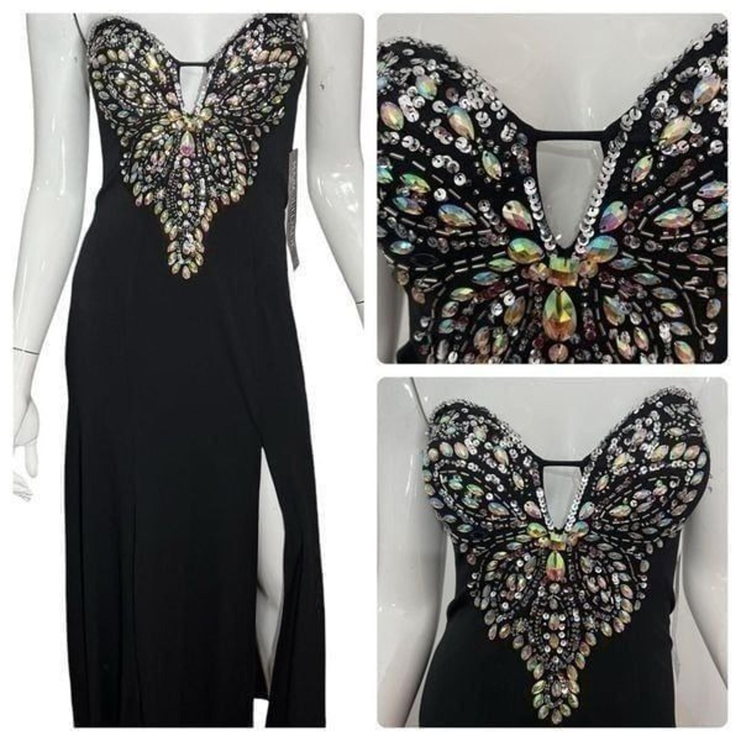 NWT Masquerade Strapless Sequin Butterfly Front Maxi Dress -- 1/2