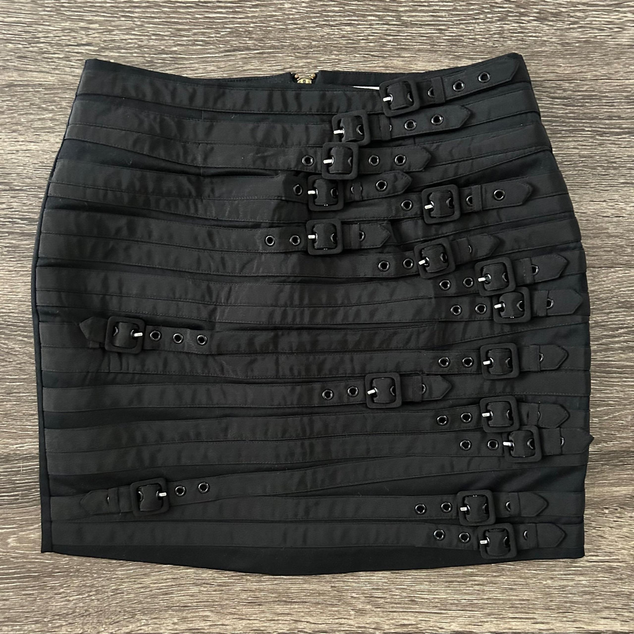 Madison Marcus Revolve Resist Black Strappy Buckle Mini Skirt Size S Zip Up Back