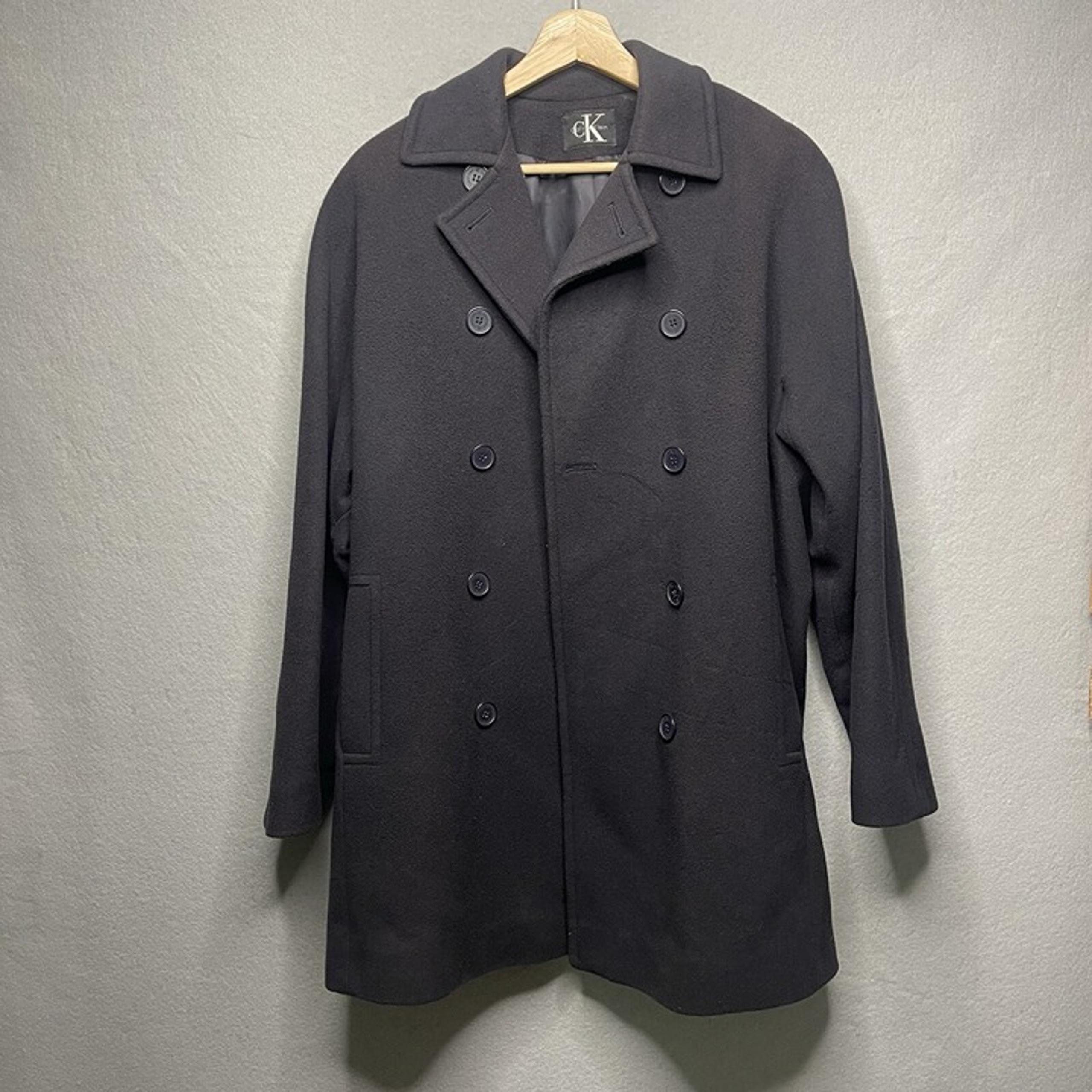 Calvin Klein Womens Navy Blue Wool Blend Double Breasted Pea Coat Size 9