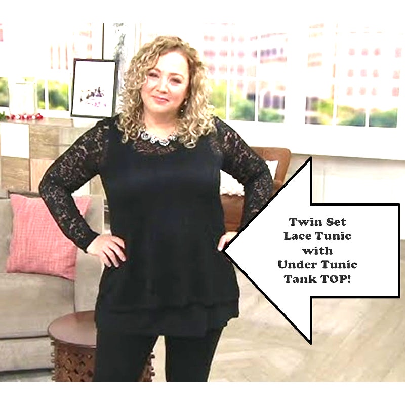 NEW Logo Lori Goldstein 2X TUNIC TOP + TANK TOP Black Lace QVC Witchy Goth