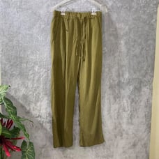 NWOT Zara Wide Leg Pull On Pants Linen blend women’s S Green pockets relaxed zip