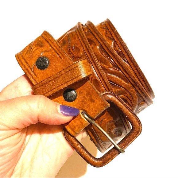 Tooled Embossed Leather Belt Western Men's 44
