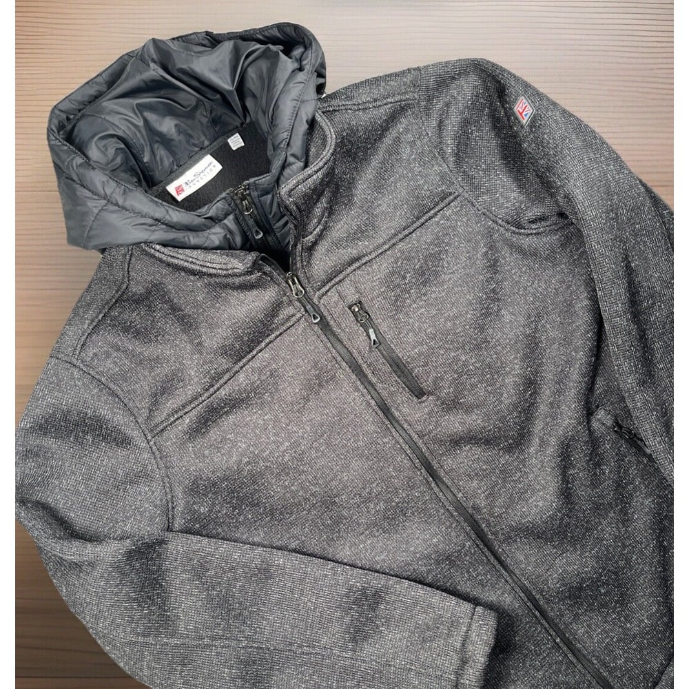 Ben Sherman Function Jacket Men's XL Coat Grey Knit Hooded Quilted Full Zipper