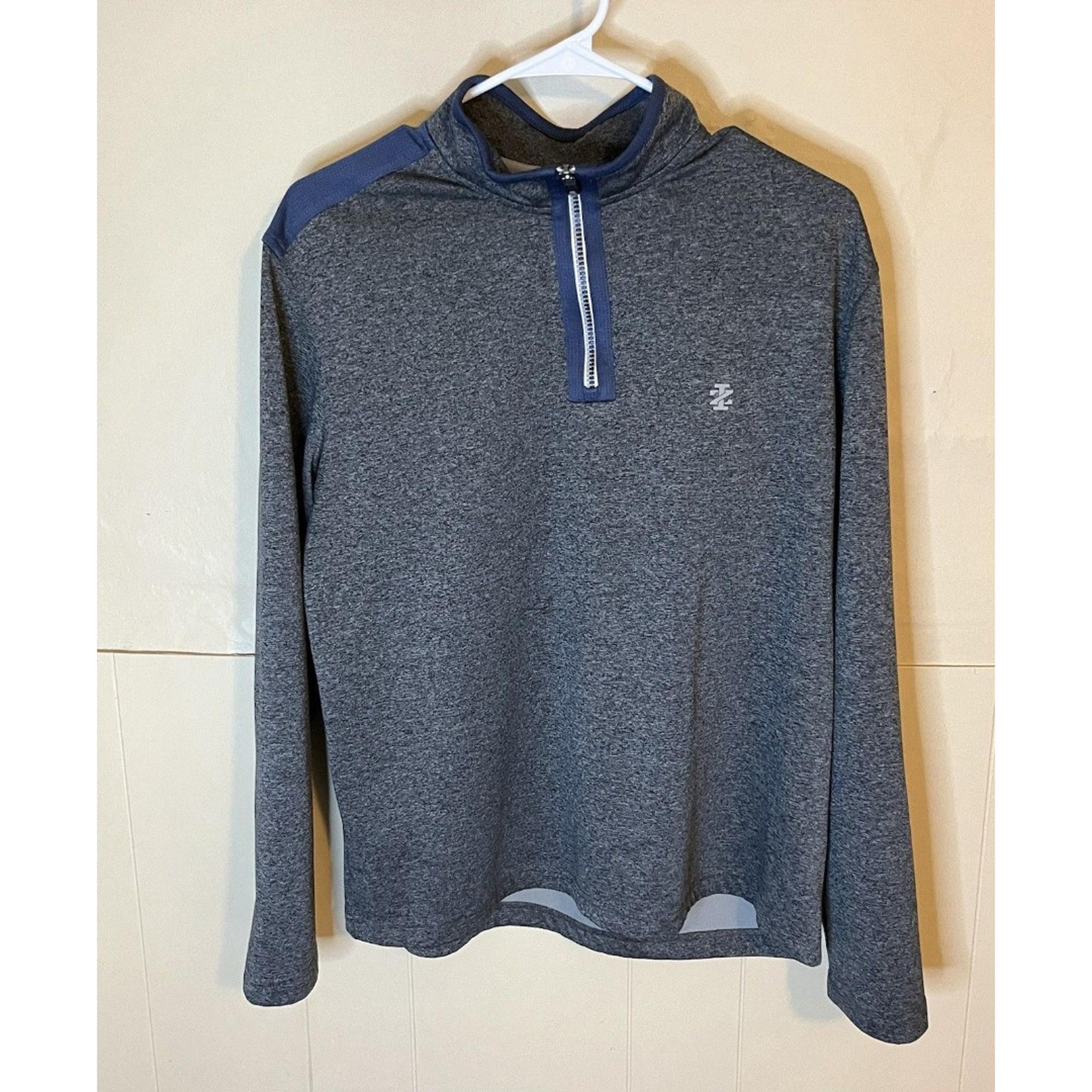 IZOD Golf Mens Medium Gray Blue 1/4 Zip Up Long Sleeve Sportswear Pullover Used