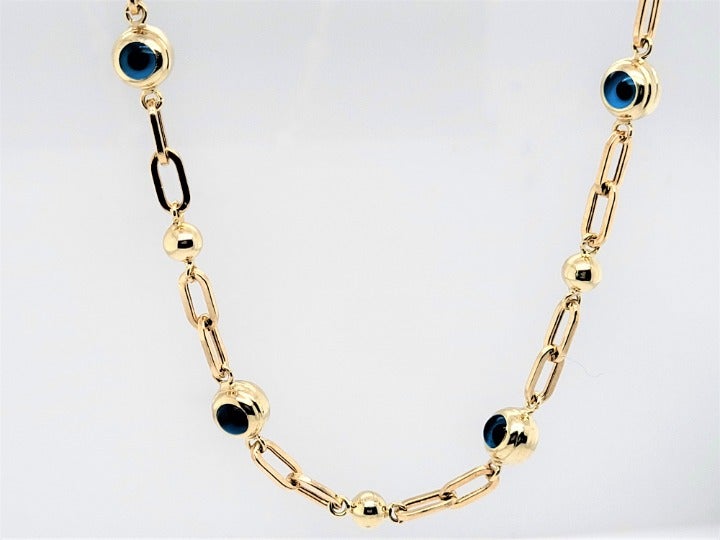 14k Real Gold Trendy Handmade Evil Eye Charm Bracelet.