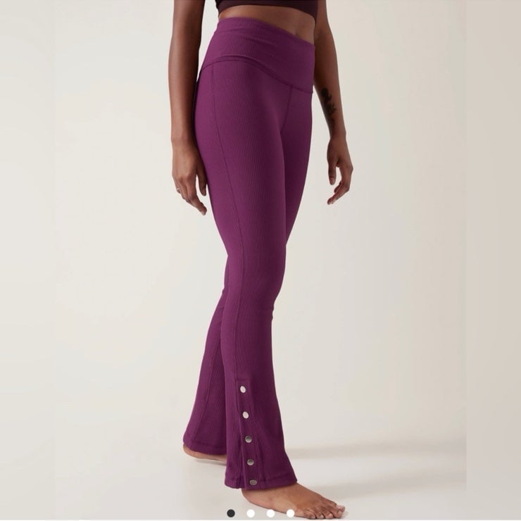 ATHLETA Elation Rib Snap Pants Purple NWT Size XS