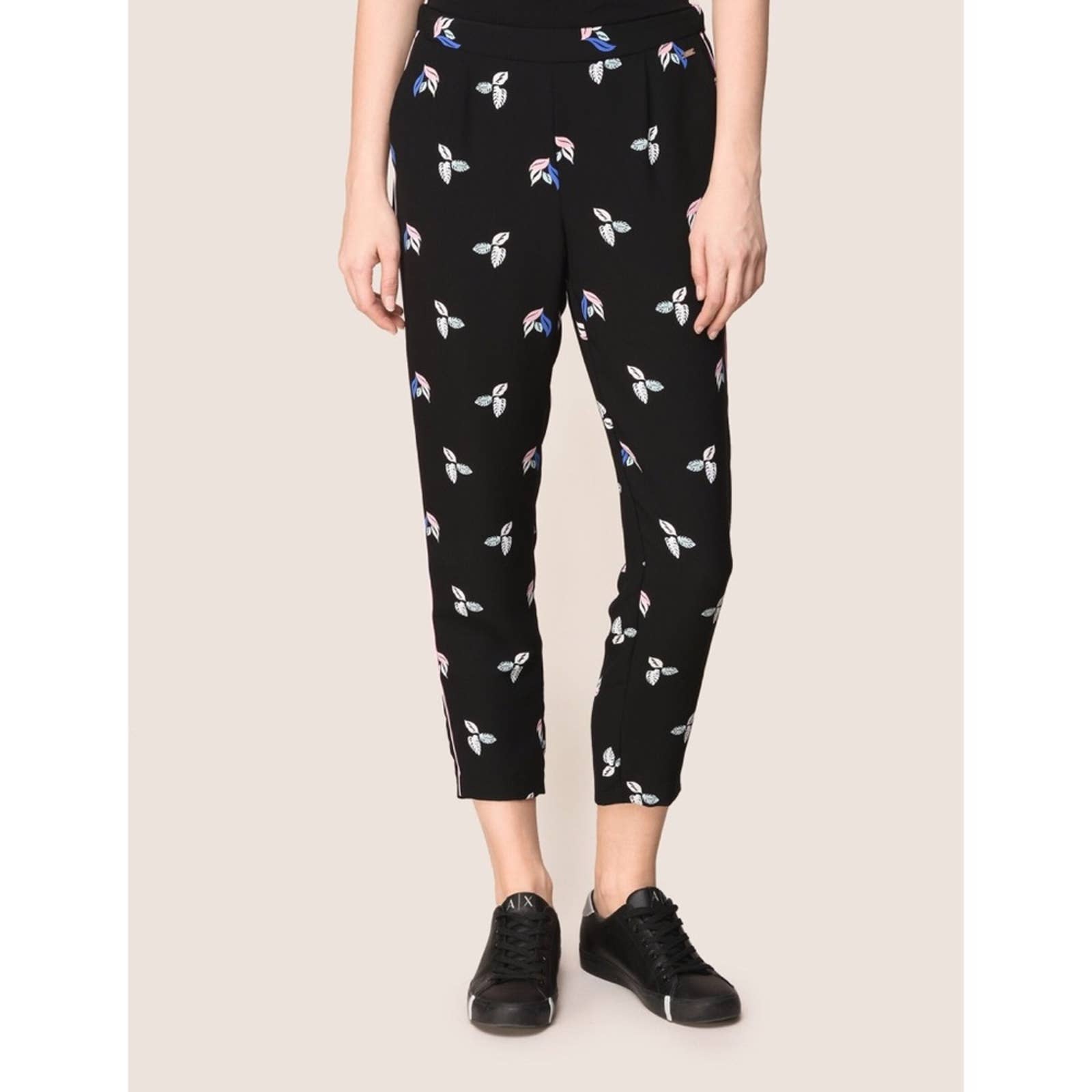 Armani Exchange Leaf Print Slim Piped Pants Size 6