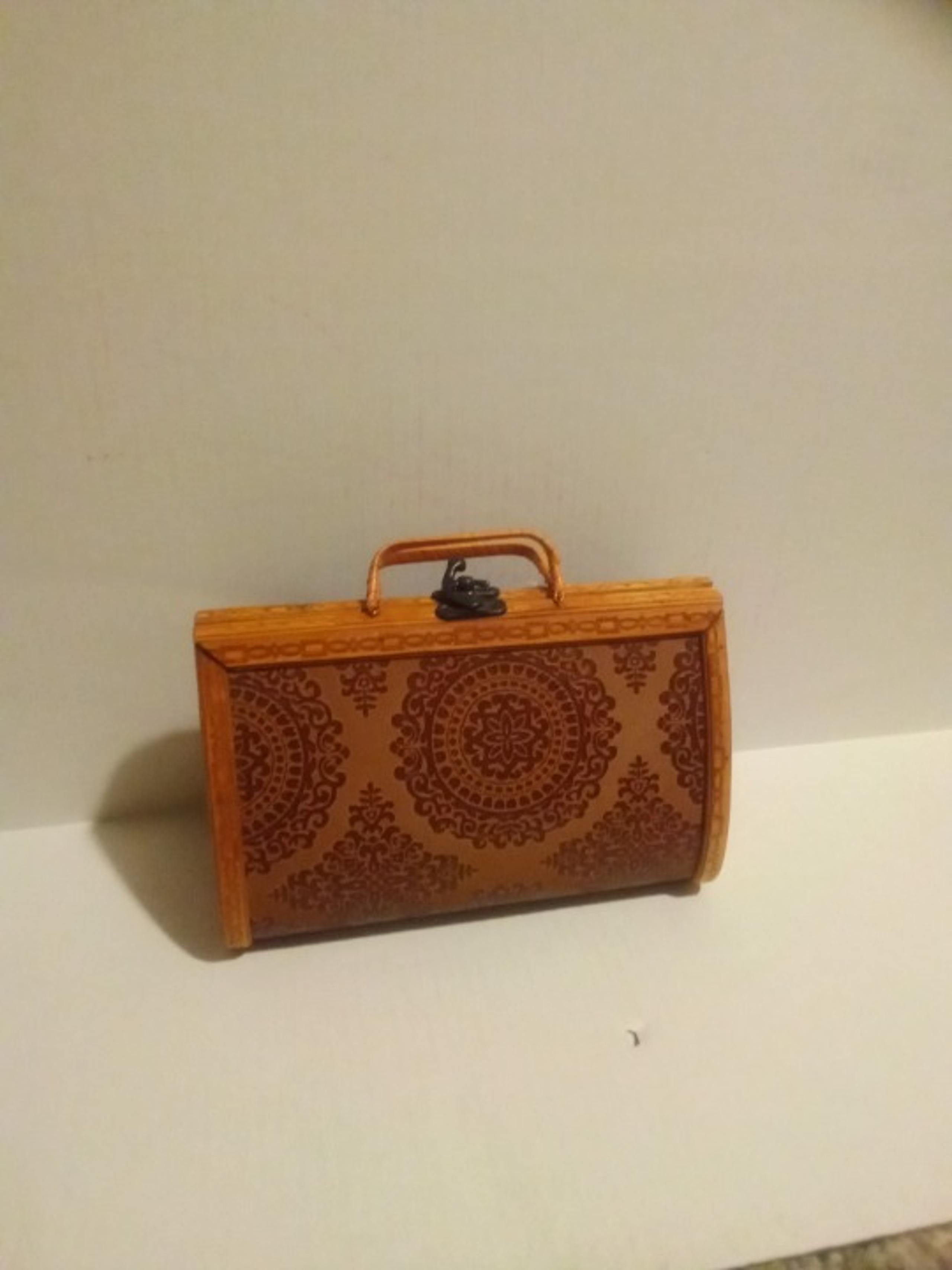 Vintage Hand Tooled Leather and Wooden Boho Satchel Handbag/Purse