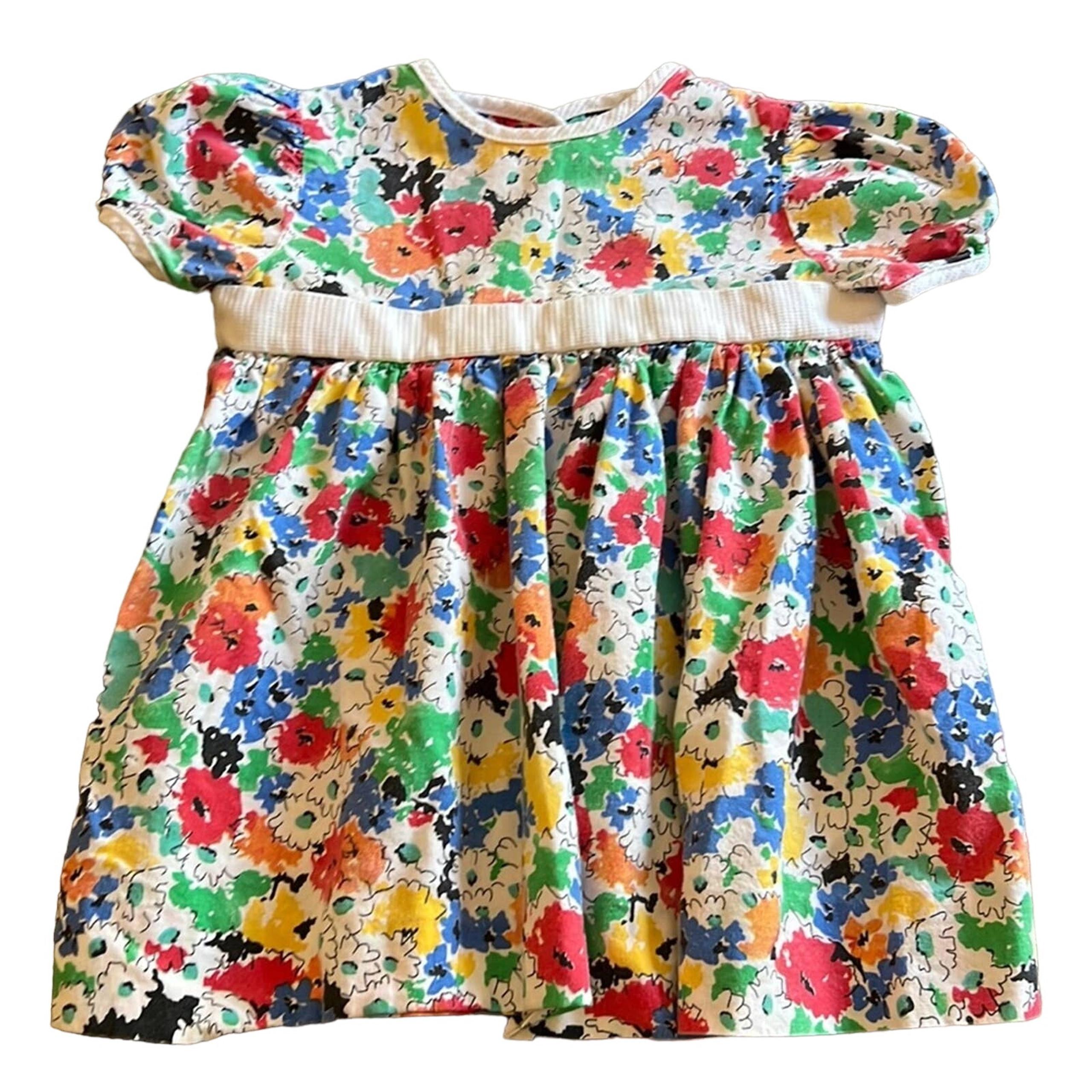 Vintage 1970s Floral Youngland Dress - Girls Size 4T with Yellow Buttons