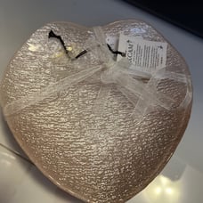 AKCAM TURKISH GLASS Pink Sparkling Heart Shape Appetizer plates set of 4 New
