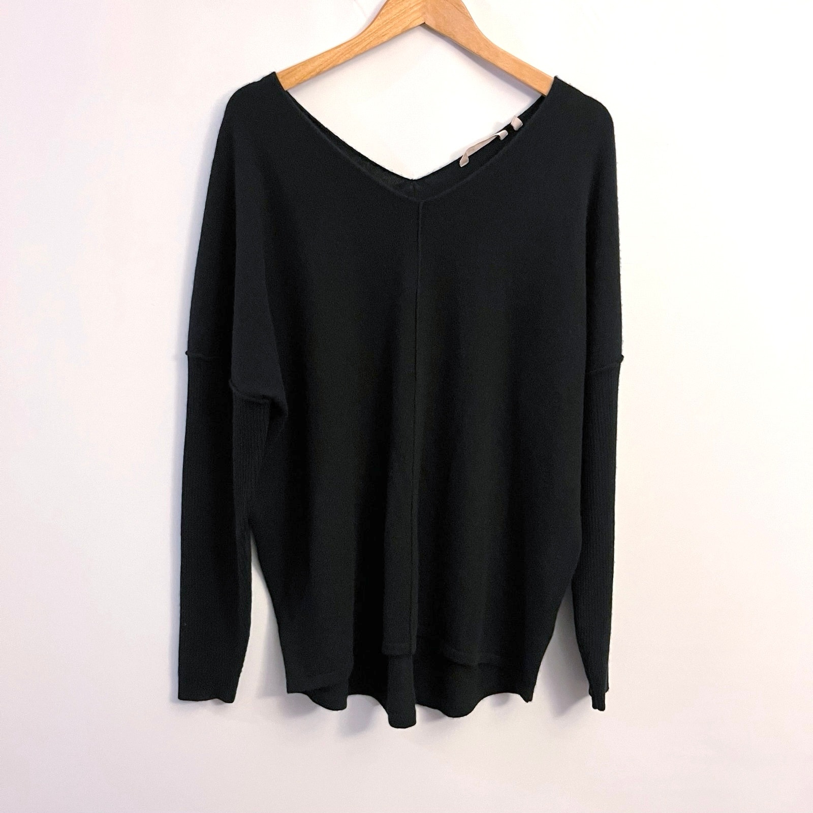 Soft Surroundings Cashmere Sweater XL Black Double V Neck Batwing
