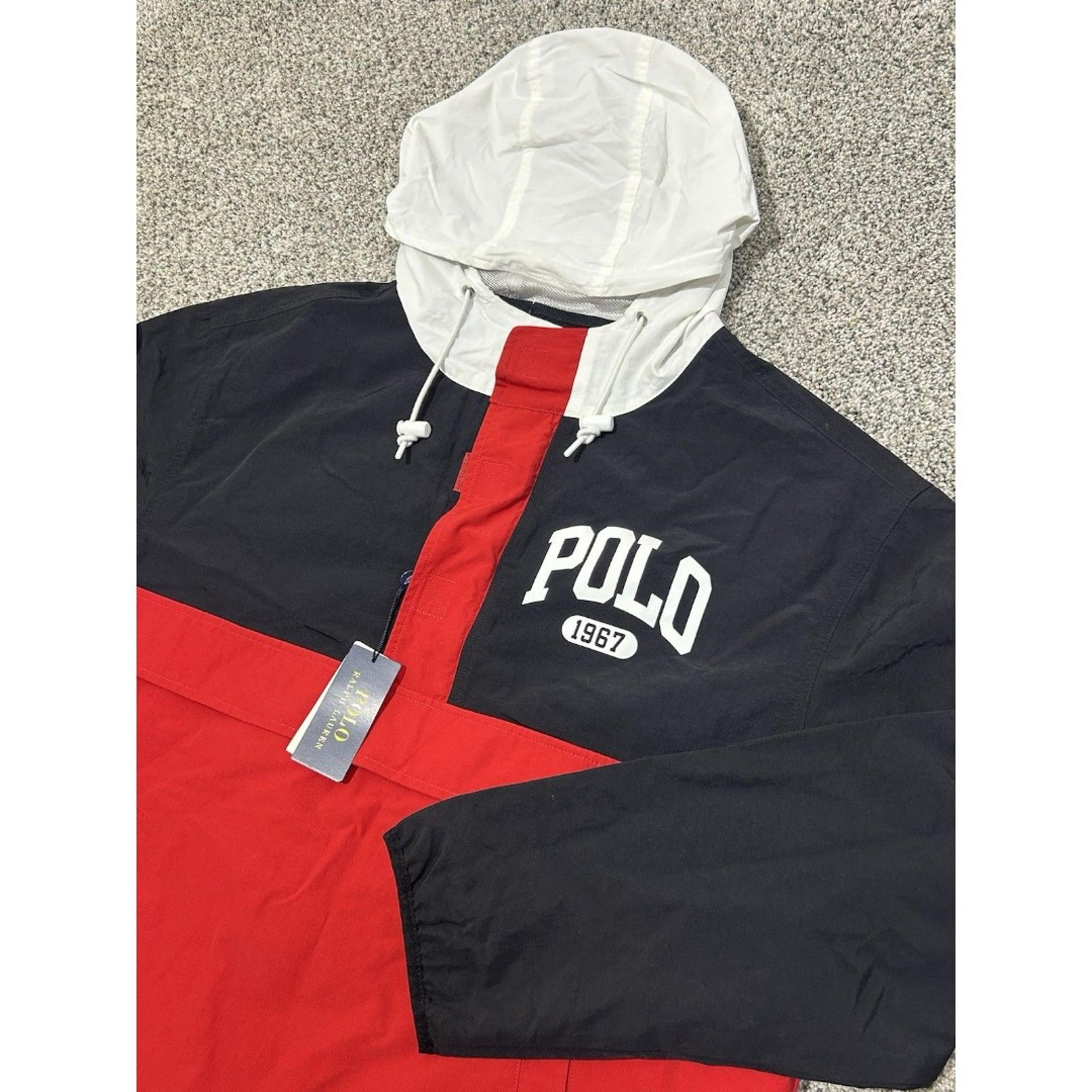 Polo Ralph Lauren Men's Large 1/4 Zip Pullover NWT New Nylon Hood Blue Red