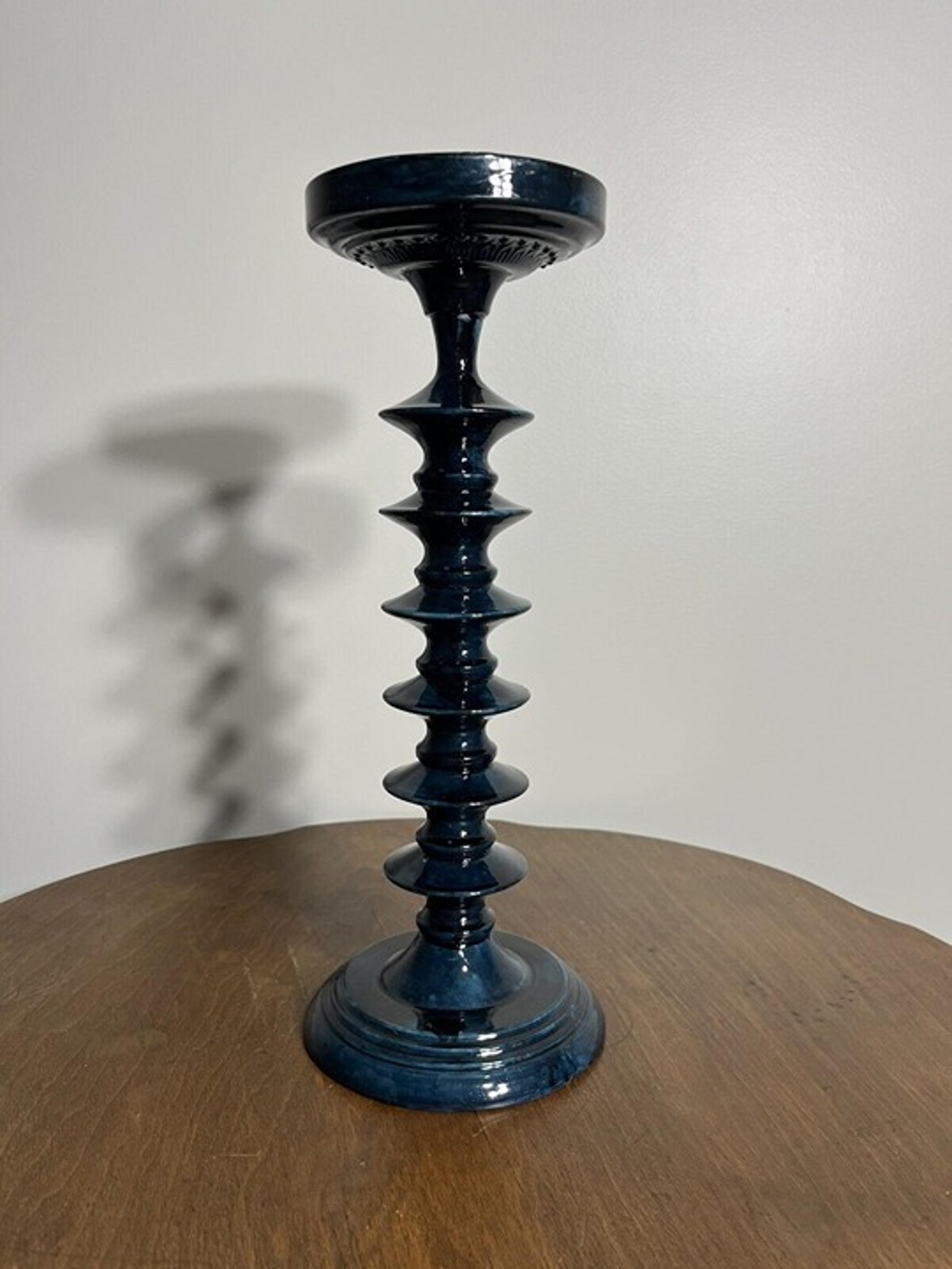 Anthropologie Teal metal enamel extra large candlestick holder