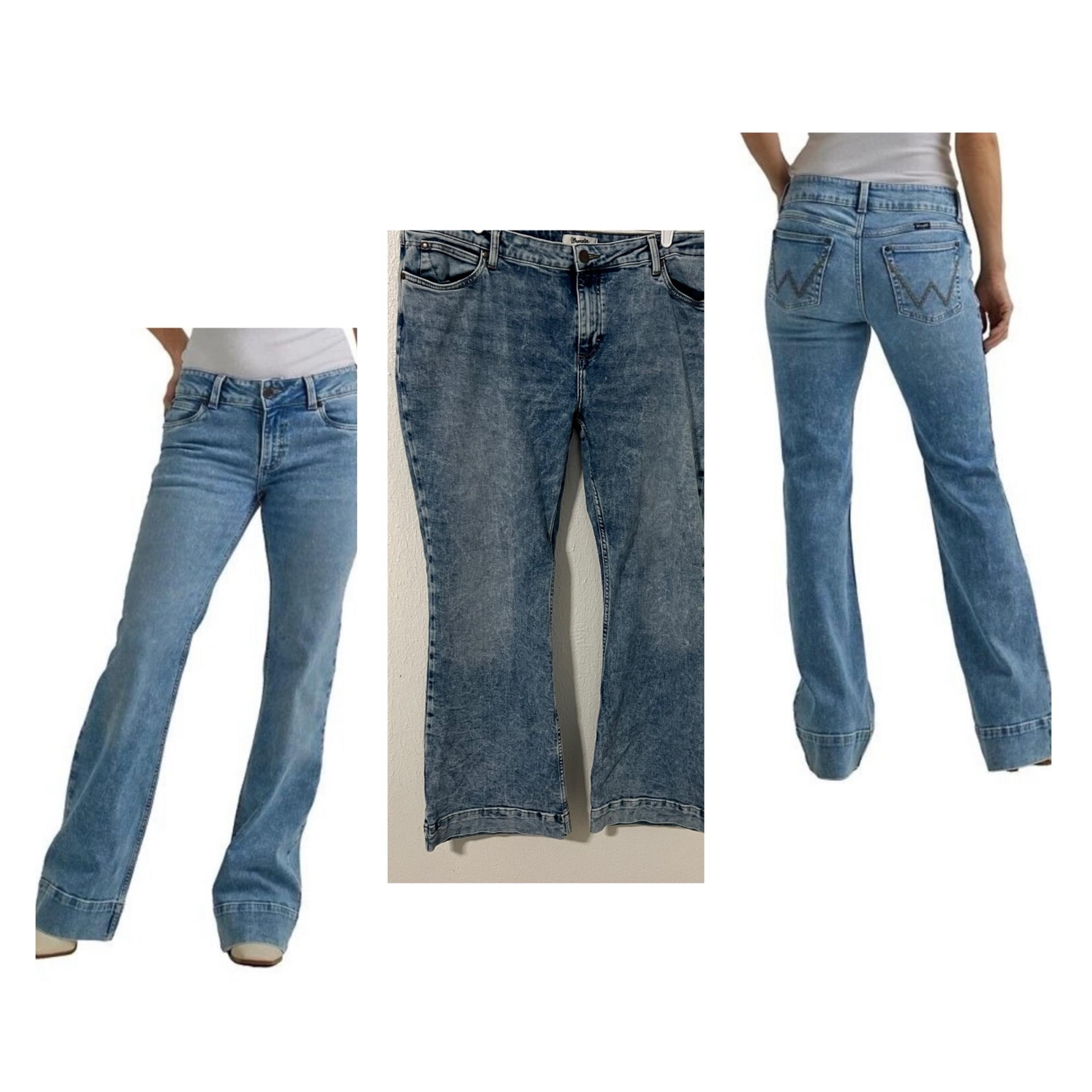 Wrangler Retro Women's Mae Mid Rise Wide Leg Trouser Kacey Jeans Acid Wash 35x34
