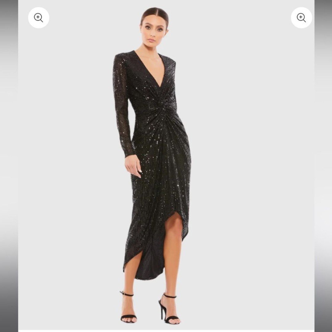Mac Duggal 26549 Size 4 358 Sequined High Low Front Twist Midi Dress