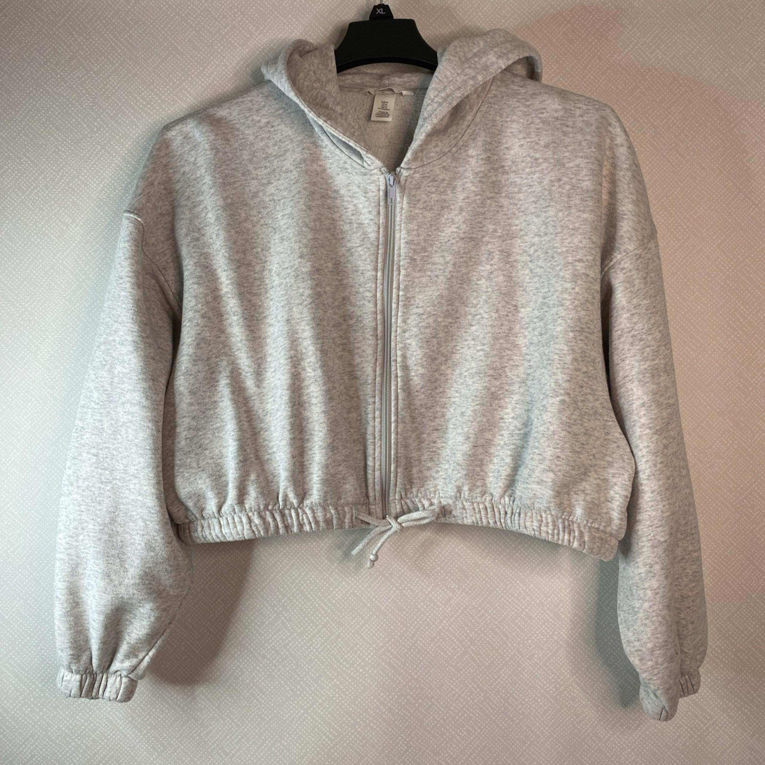 H&M Cropped Zip Up Women's Hoodie Drawstring Waist Athleisure Gray Size M - Good