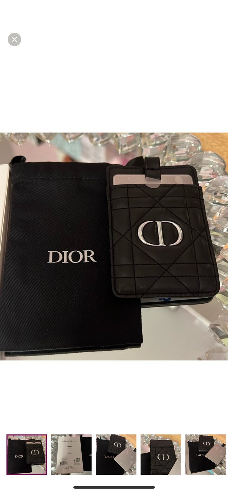 Dior Black Cannage Pocket Mirror for Cell Phone