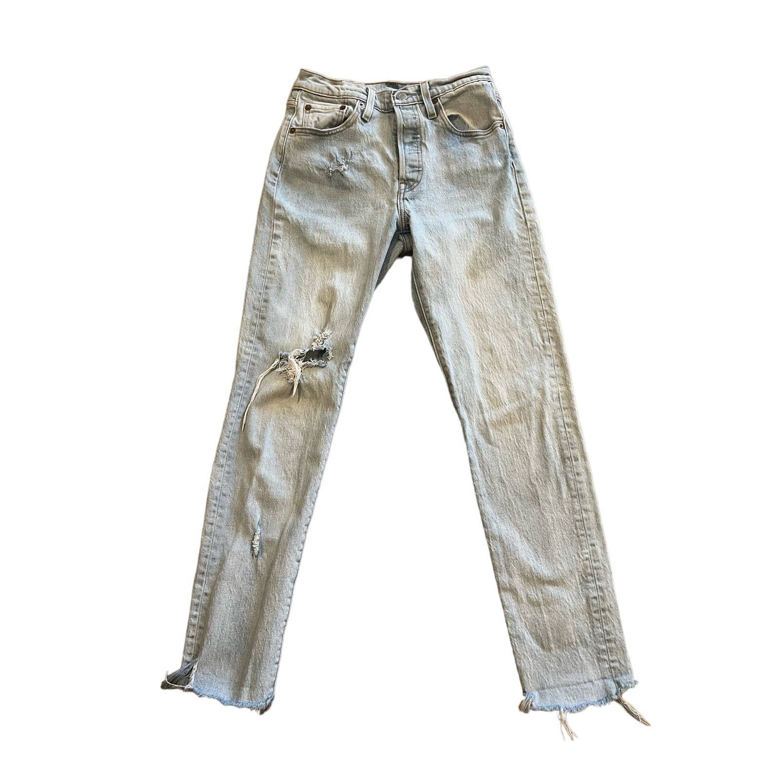 Levi's 501 stretch skinny light wash ripped knee size 25x32