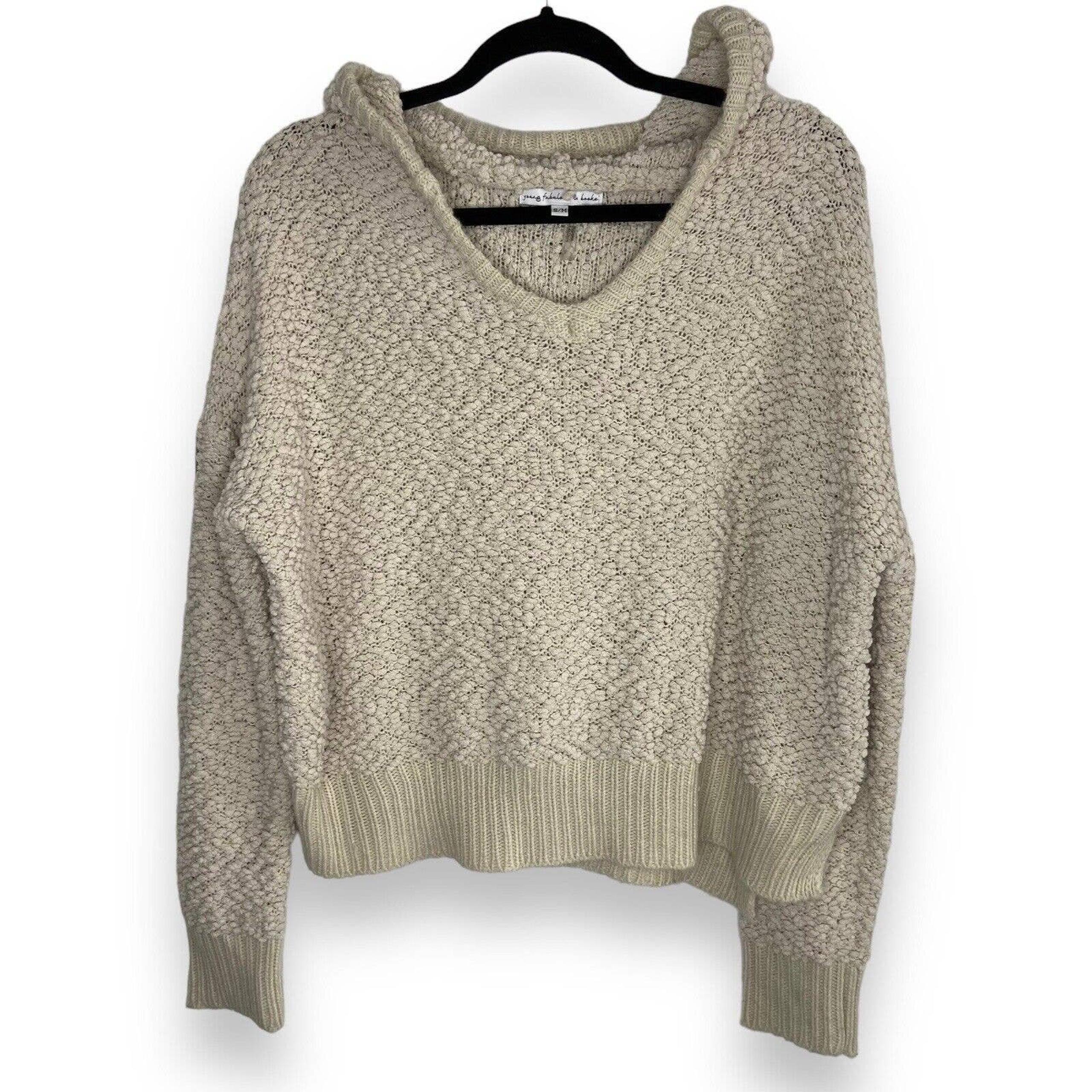 Young Fabulous & Broke Chenille Popcorn Knit Hoodie Sweater Women's Sz S/M Cream