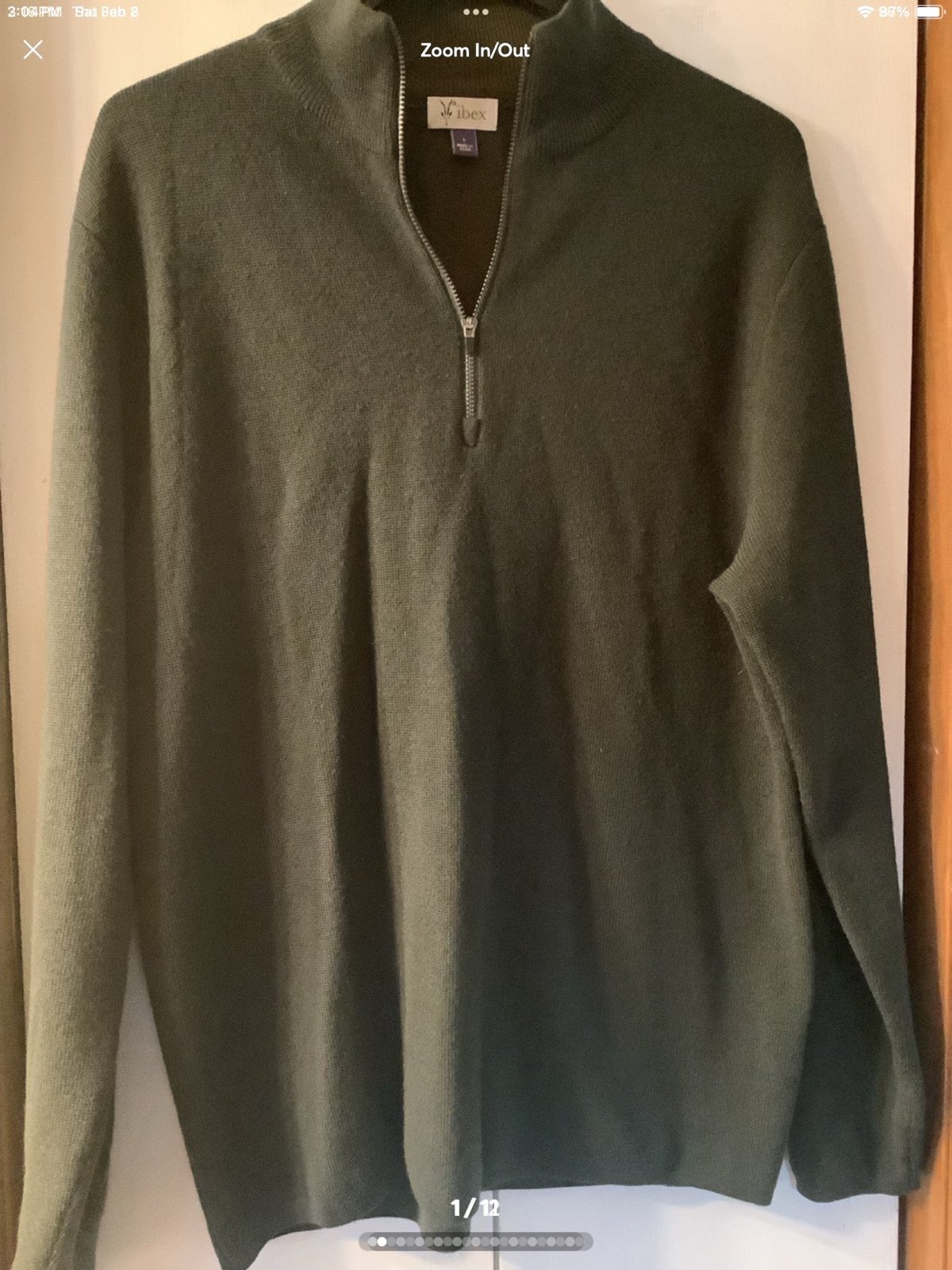 ibex Mens L Wool Green 1/4 Zip Sweater Ski Lodge Hiking Outdoors Gorp Core