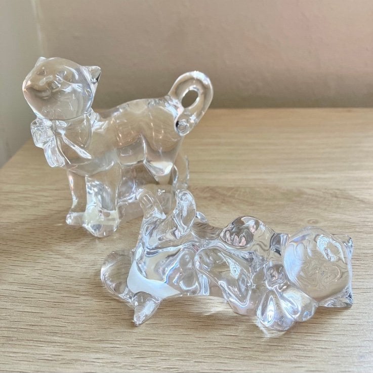 Vintage Lenox Full Lead Fine Crystal Cat Figurine Lot of 2