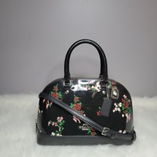 Coach Mini Sierra Satchel Black Patent Leather with Floral Print