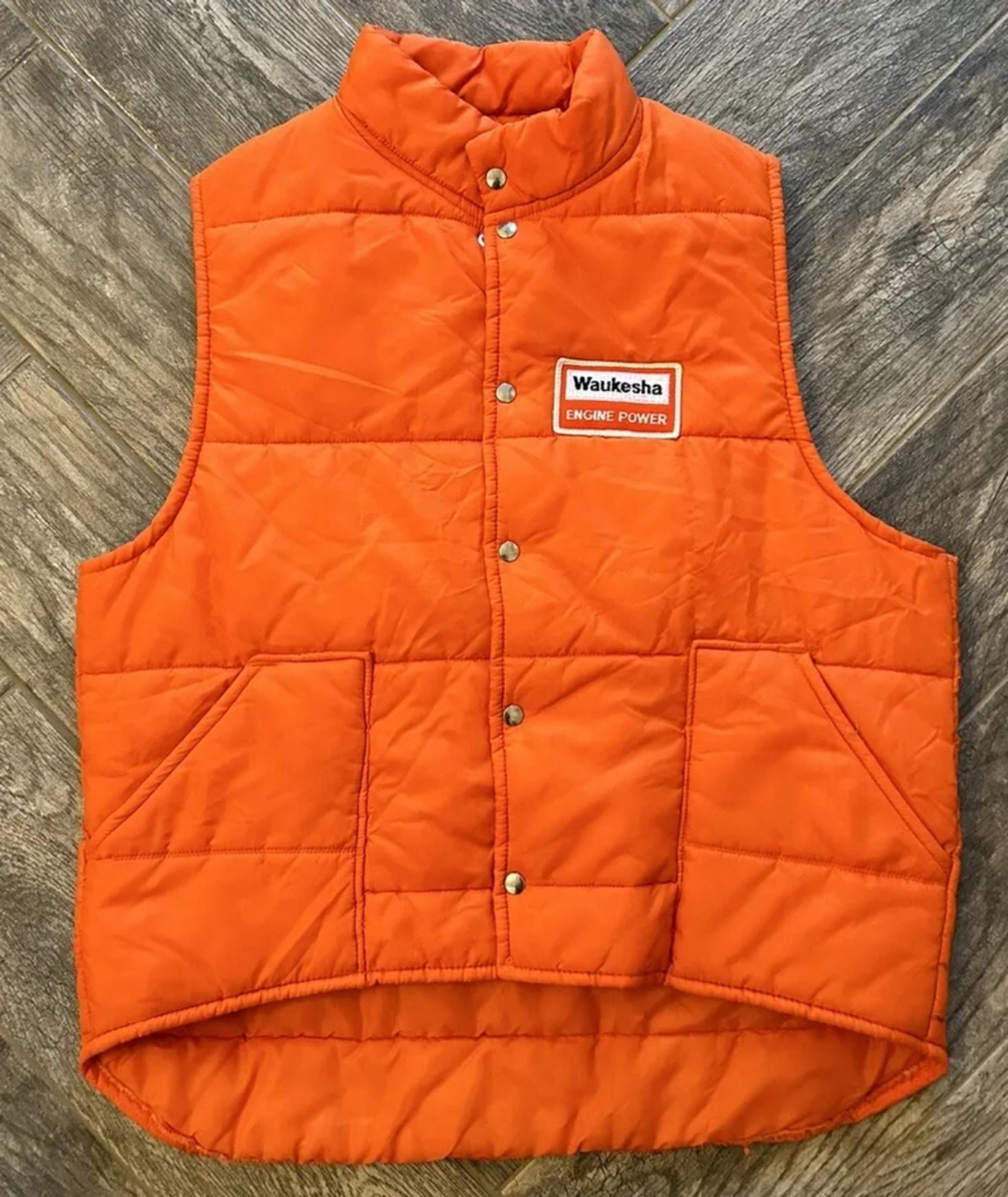 Vintage Waukesha Pla-Jac by Dunbrooke Men's Orange Hunting Safety Trucker Vest