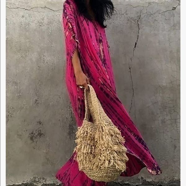 Breathtaking Rose Ethnic Aztec Kaftan Cover Up