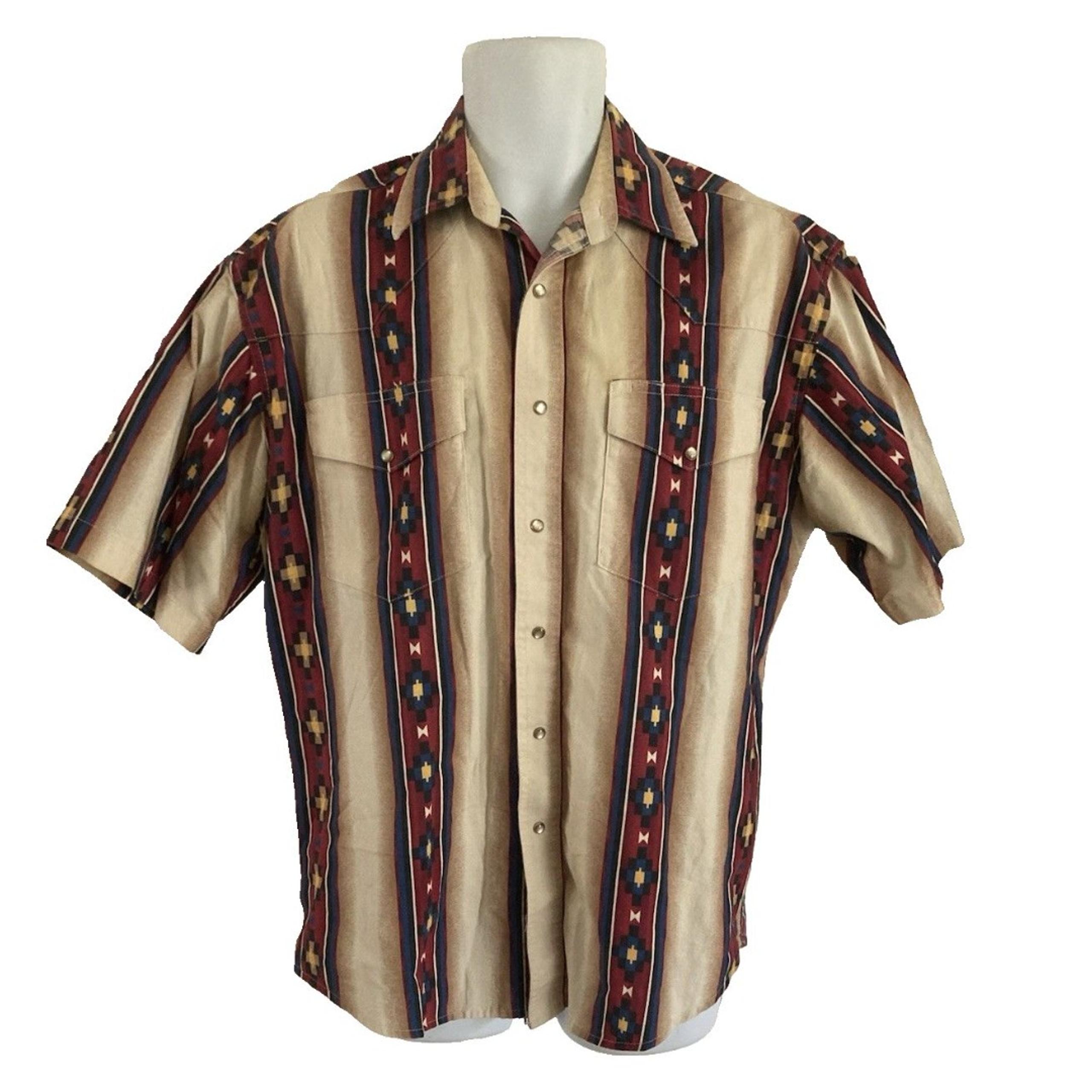 Vintage Pearl Snap Shirt Mens Size L Aztec Western Short Sleeve Navajo - Wrangler