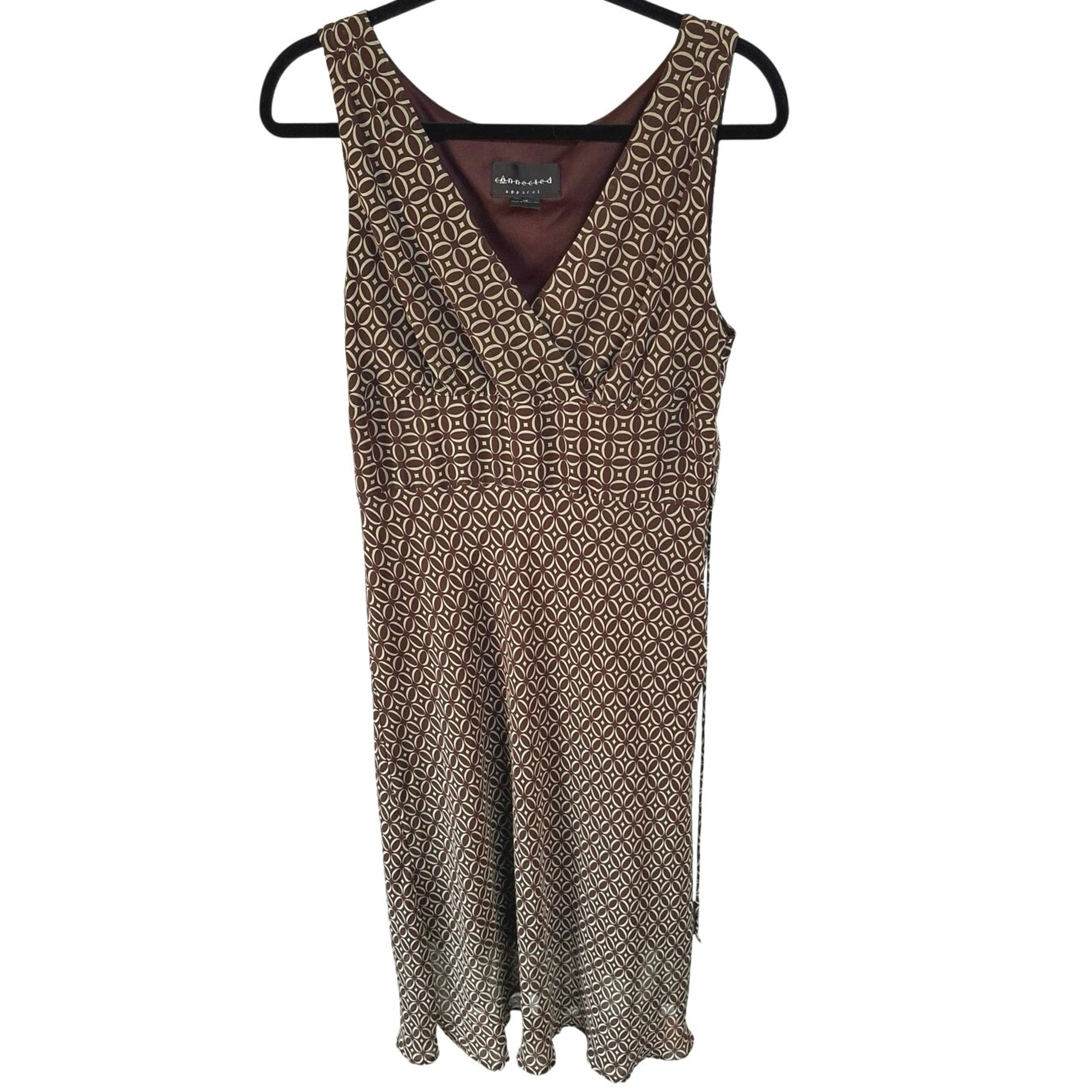 Y2K Office Siren Babydoll Sleeveless Midi Dress Brown Mod Business Casual Sz 12