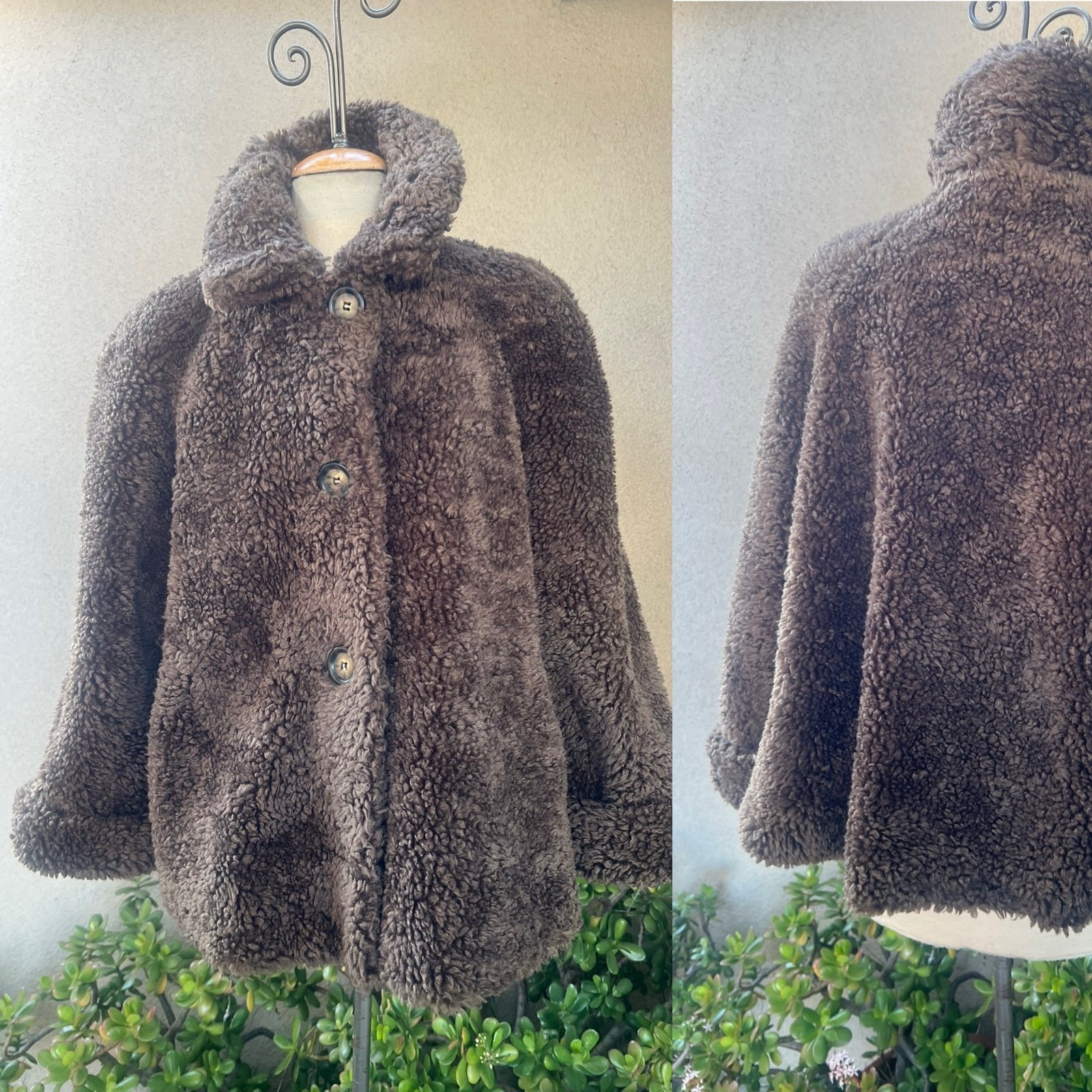 Vintage Cache swing jacket brown faux Sherpa teddy bear lined size M pockets