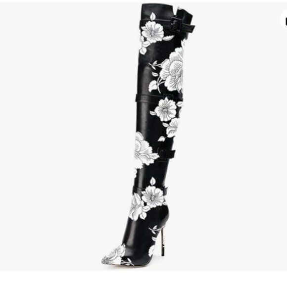 XYD Women Stiletto High Heel Over The Knee Boots Pointed Toe Buckled Strappy