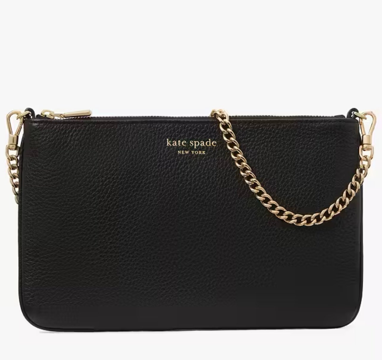 Kate Spade Taylor Wristlet Purse Pebbled Leather Black with Gold Tone Chain NWT