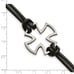 Stainless Steel Antiqued and Polished Cross Black Leather 8.25 inch Bracelet
