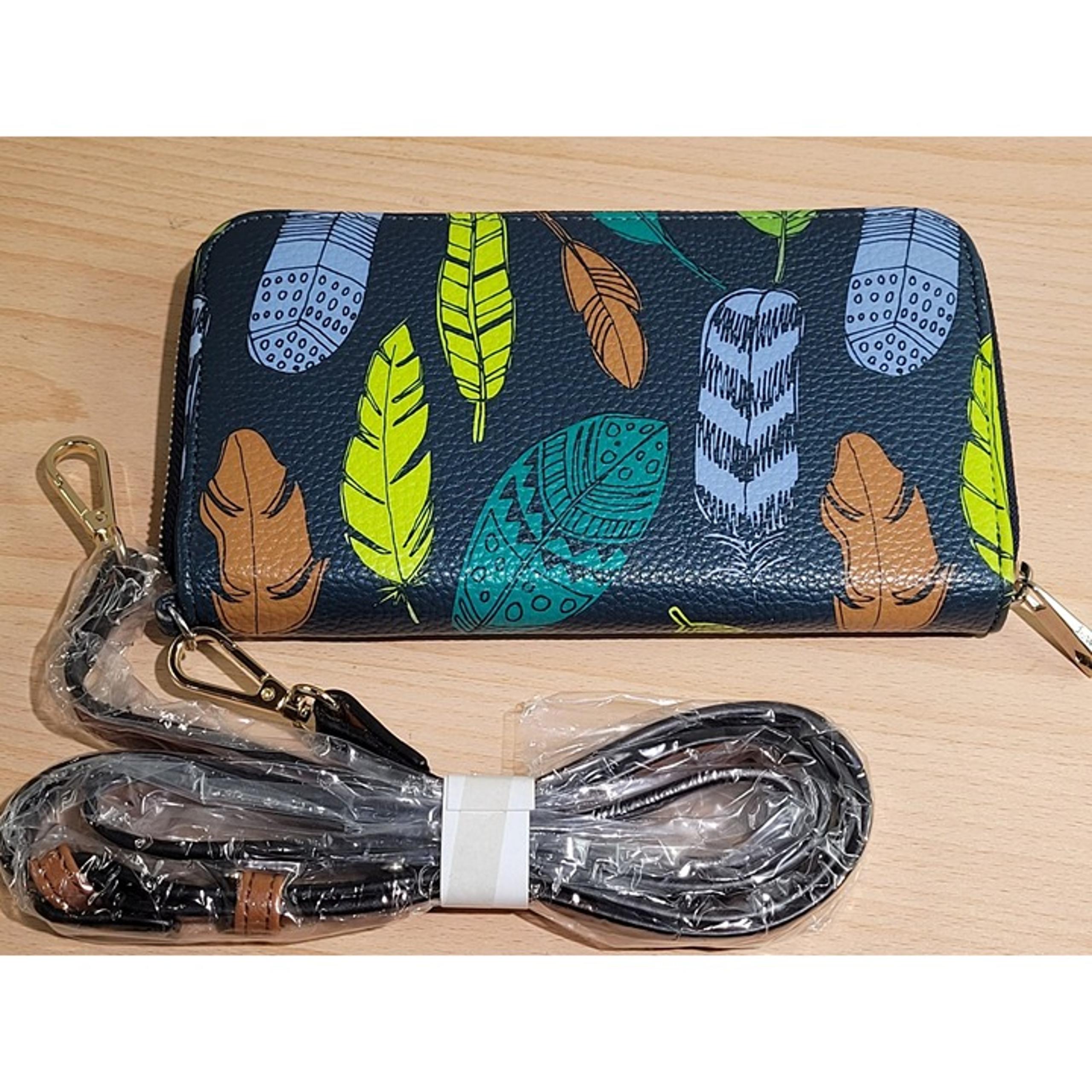 Jewell By Thirty One Wallet All About the Benjamins Falling Feathers with Strap