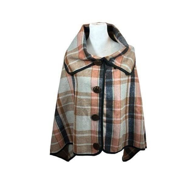 Brand new with Tags LIB NY Classic Plaid Poncho Cape with Coconut Buttons OS