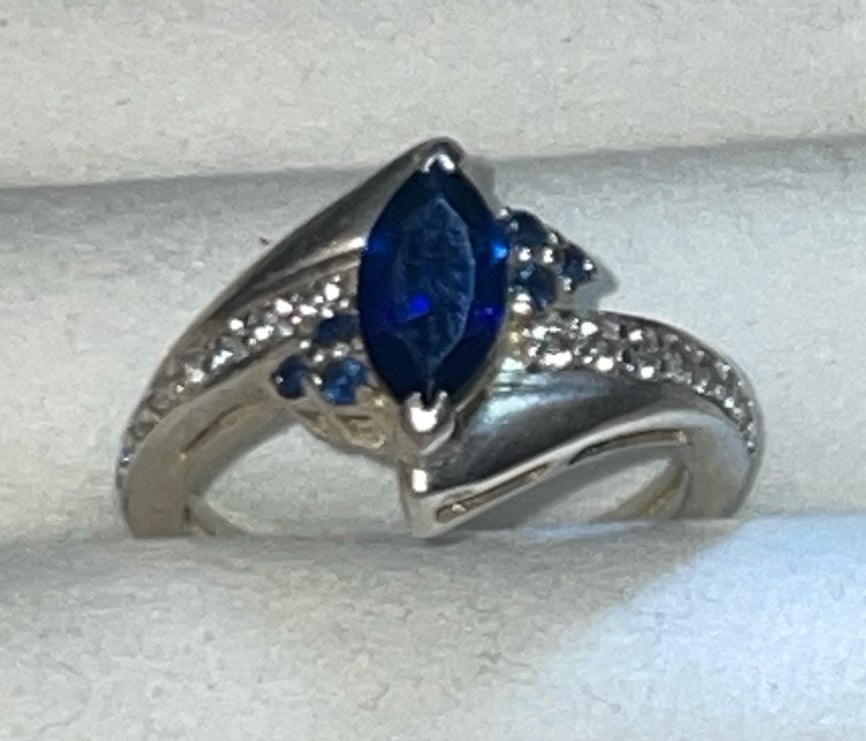 Sterling, silver ring with blue gemstone