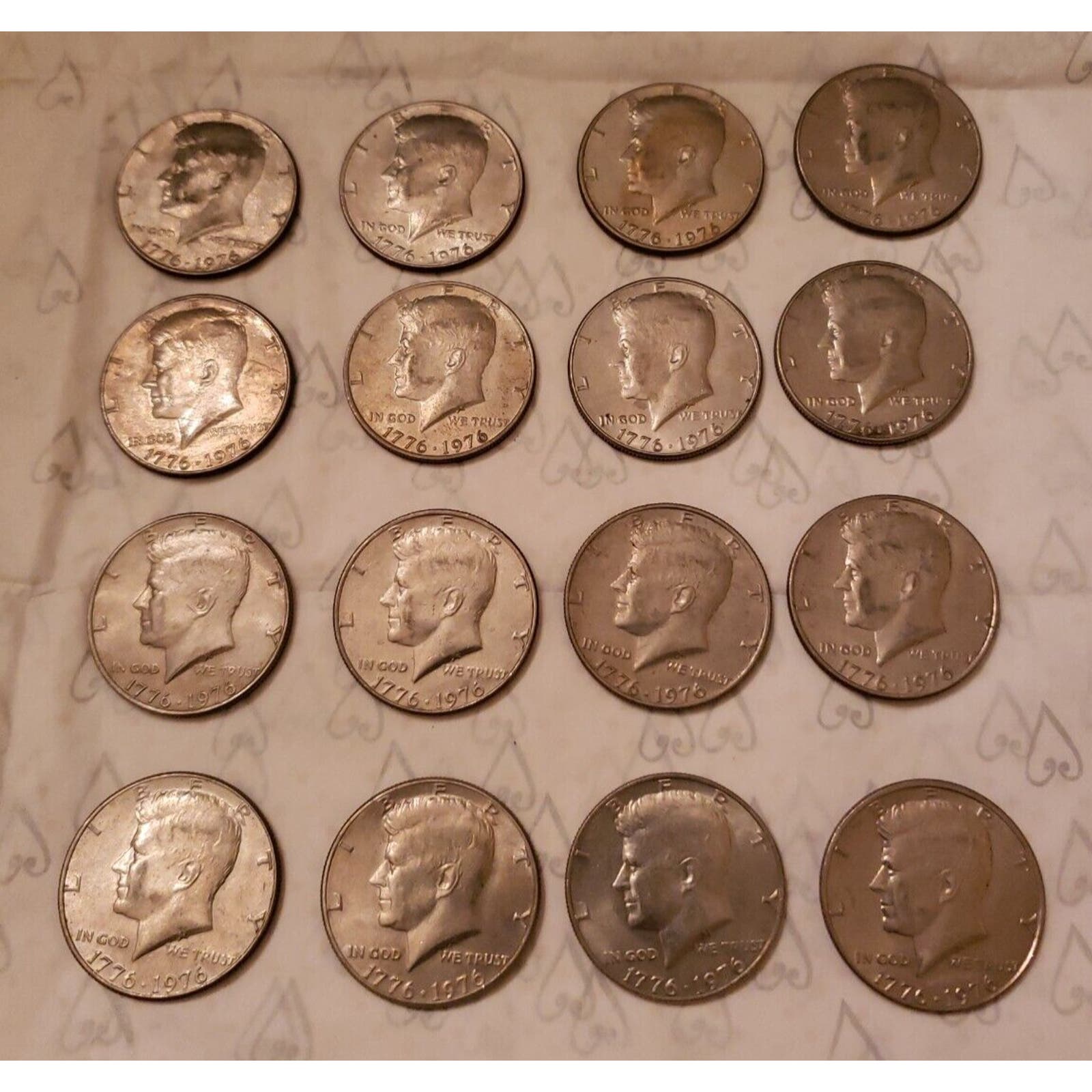 Lot of 16: 1776-1976 bicentennial John F Kennedy half dollar coins no mint mark