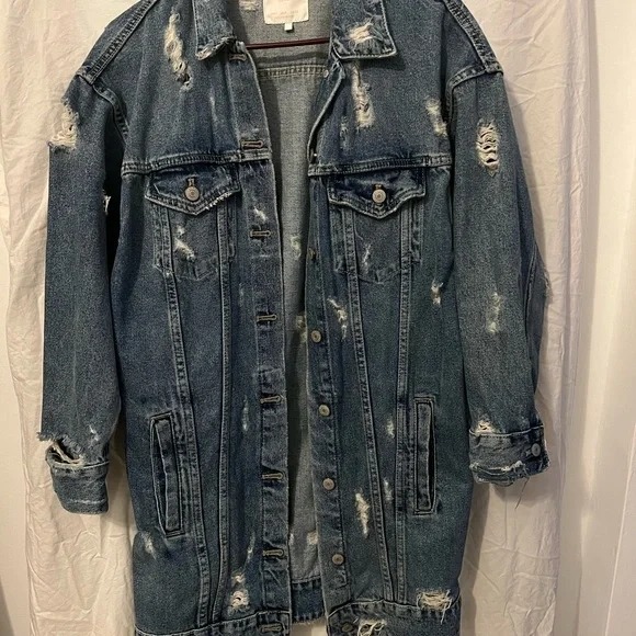 distressed destroyed denim jacket size S