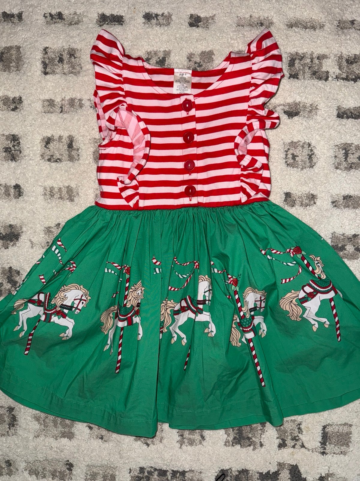 ELEANOR ROSE GIRLS DRESS SIZE 4 CHRISTMAS CAROUSEL RED GREEN HORSES