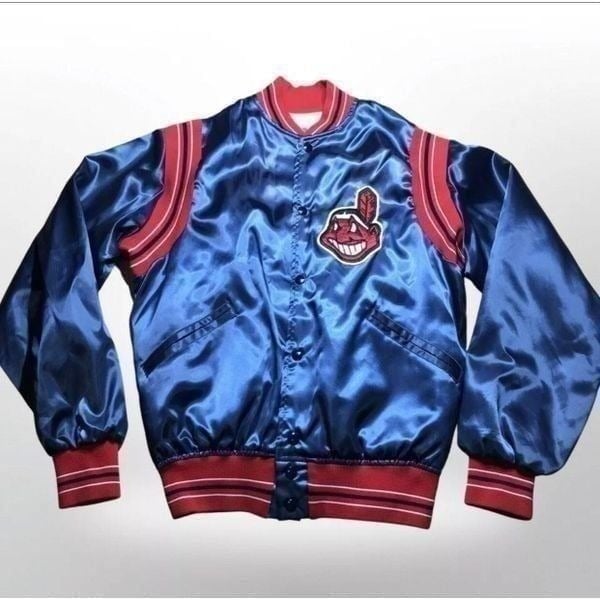 Vintage Felco MLB Cleveland Indians Satin Bomber Jacket M USA Union Made Read