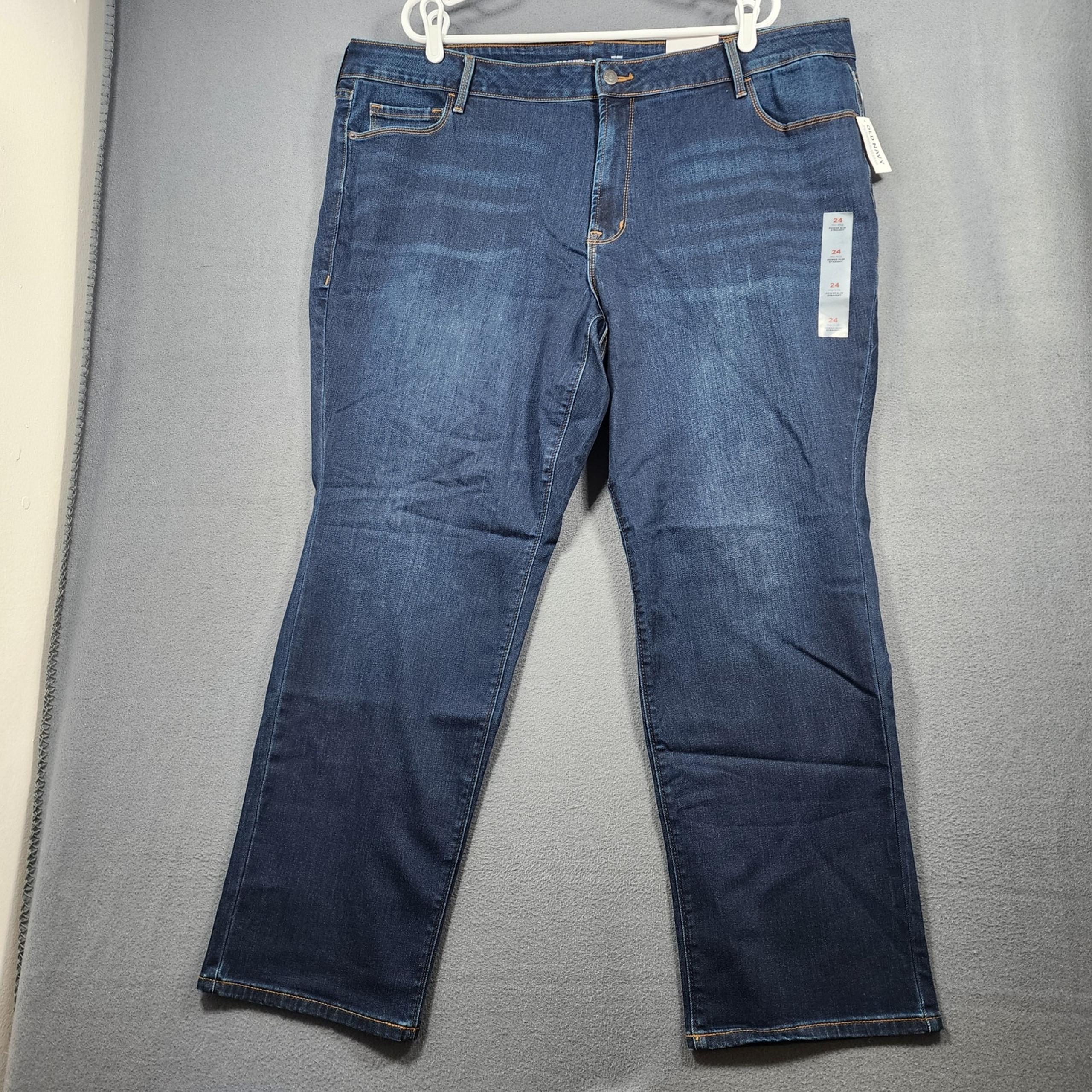 NEW Old Navy Womens Jeans Plus Size 24 Blue Mid Rise Power Slim Straight Stretch
