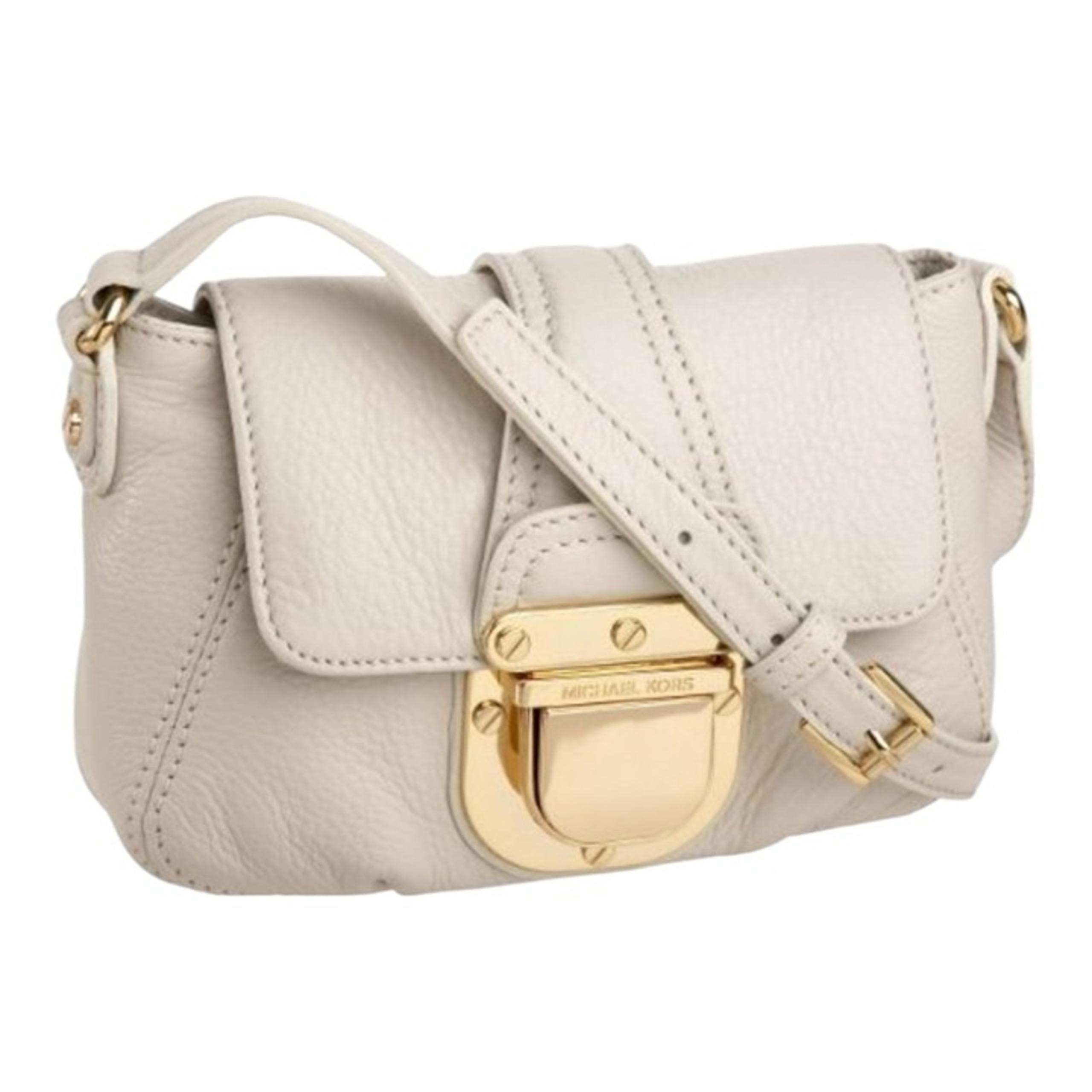 MICHAEL KORS Charlton Leather Mini Crossbody Bag Cream Gold Tone Hardware Preppy