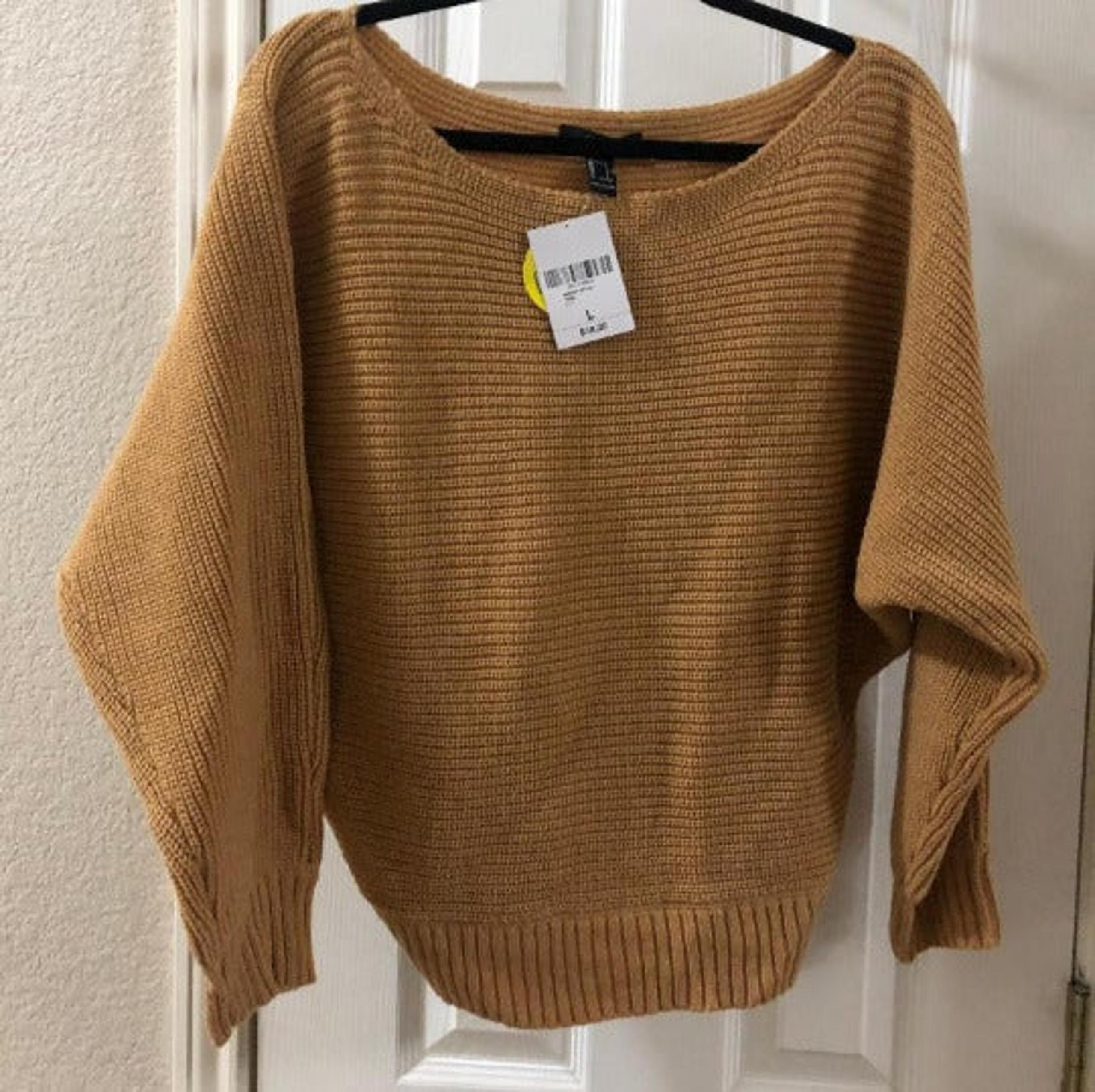 FOREVER 21 Ribbed Scoop Neck Camel Long Sleeve Sweater - Large