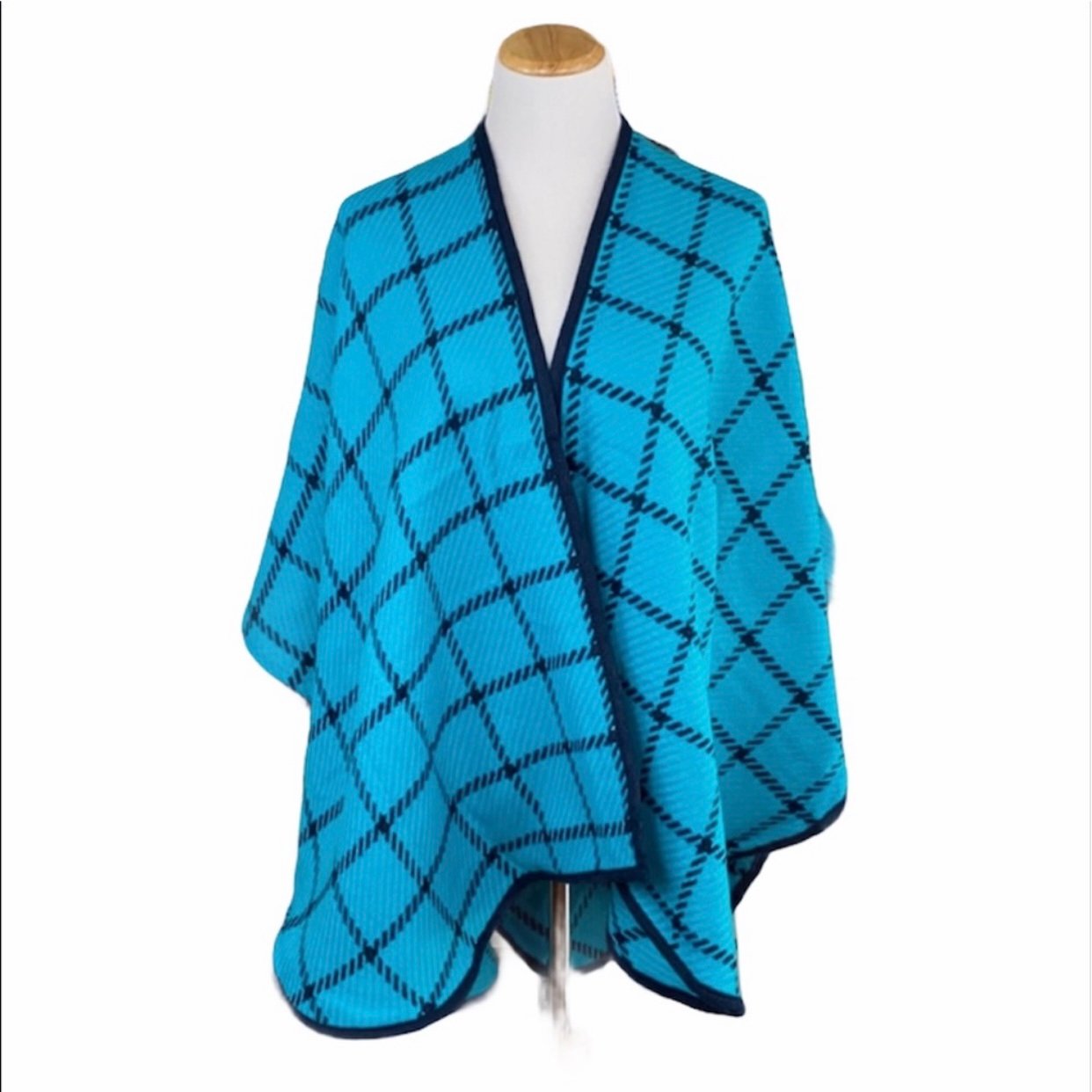 NWT All For Color Cozy Turquoise And Navy Open Front Wrap Shawl