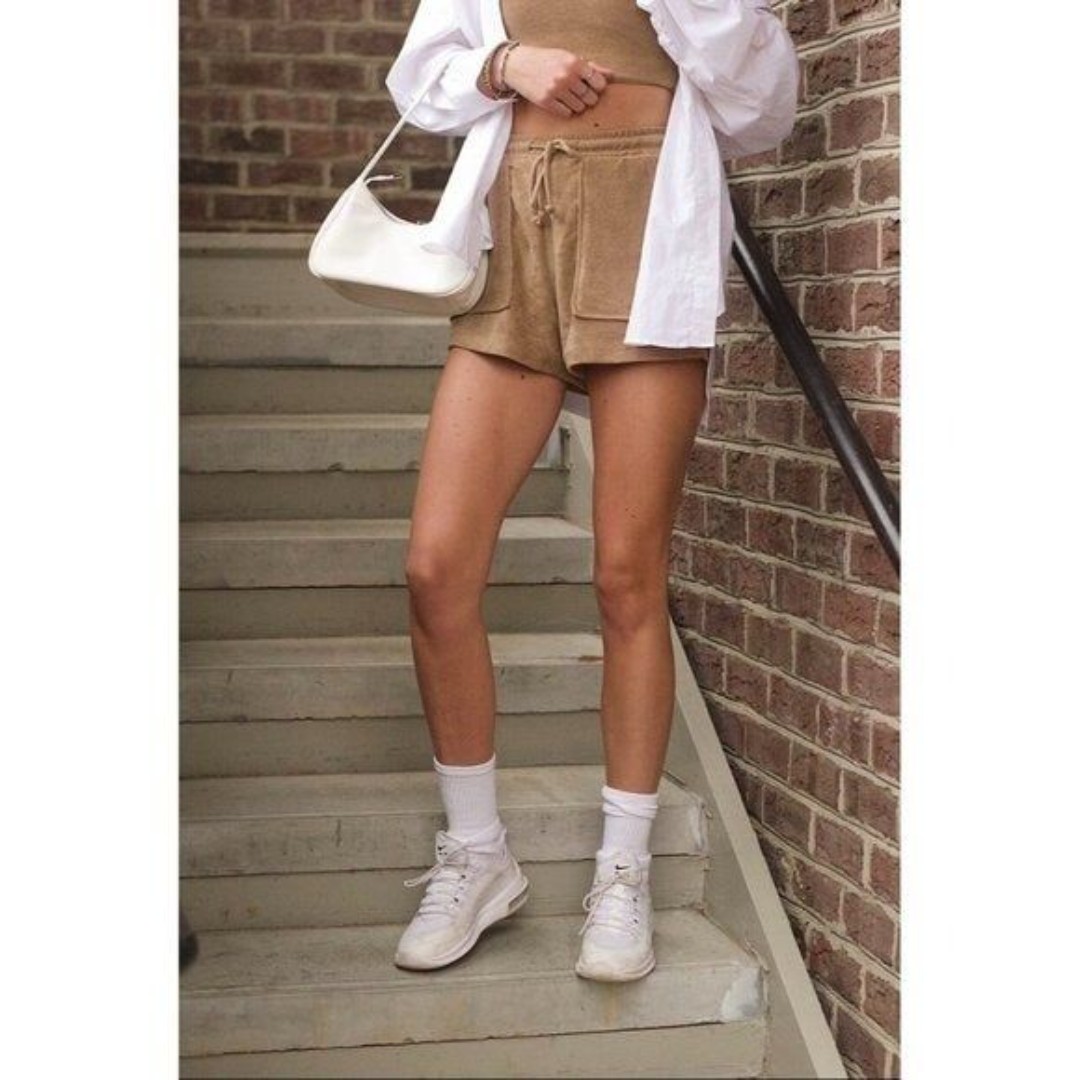 Zara Light Brown Terrycloth High Rise Utility Pull On Shorts M