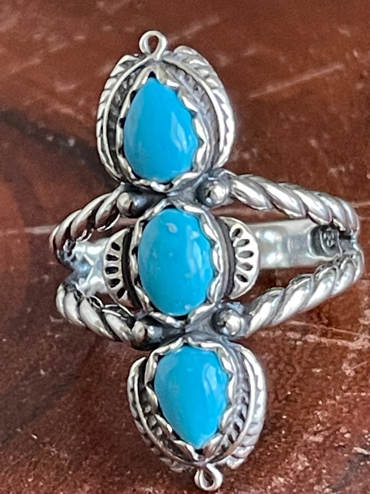 Carolyn Pollack American West Sterling Silver 3 Stone Blue Turquoise Ring 8